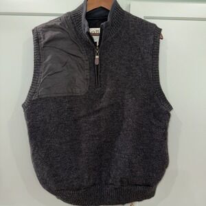 ORVIS 100% Wool Vest 1/4 Zip‎ Shoulder Patch XL Gray Heather Pockets